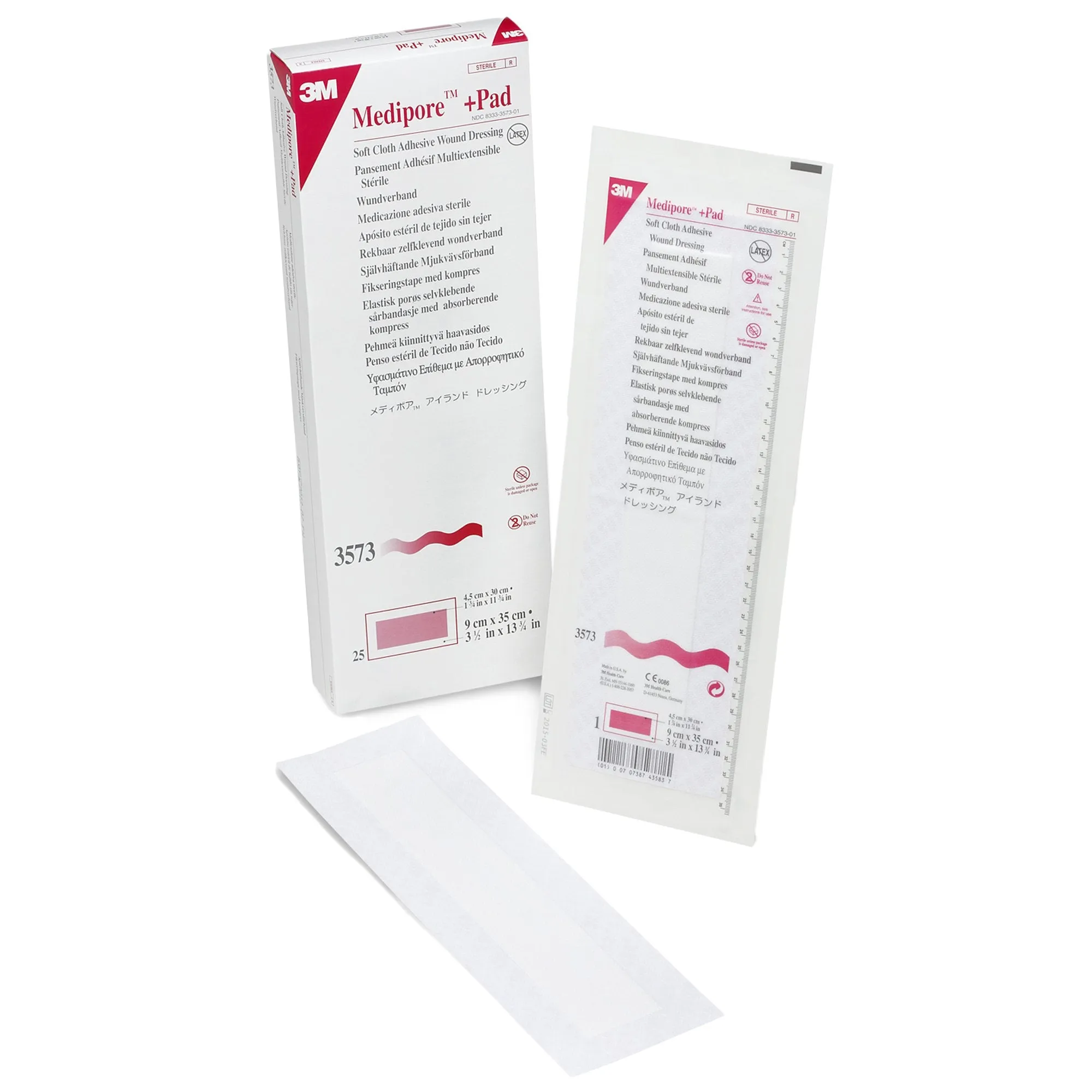 3M™ Medipore™   Pad Soft Cloth Adhesive Dressing, 3½ x 13¾ Inch, 1 Box of 25