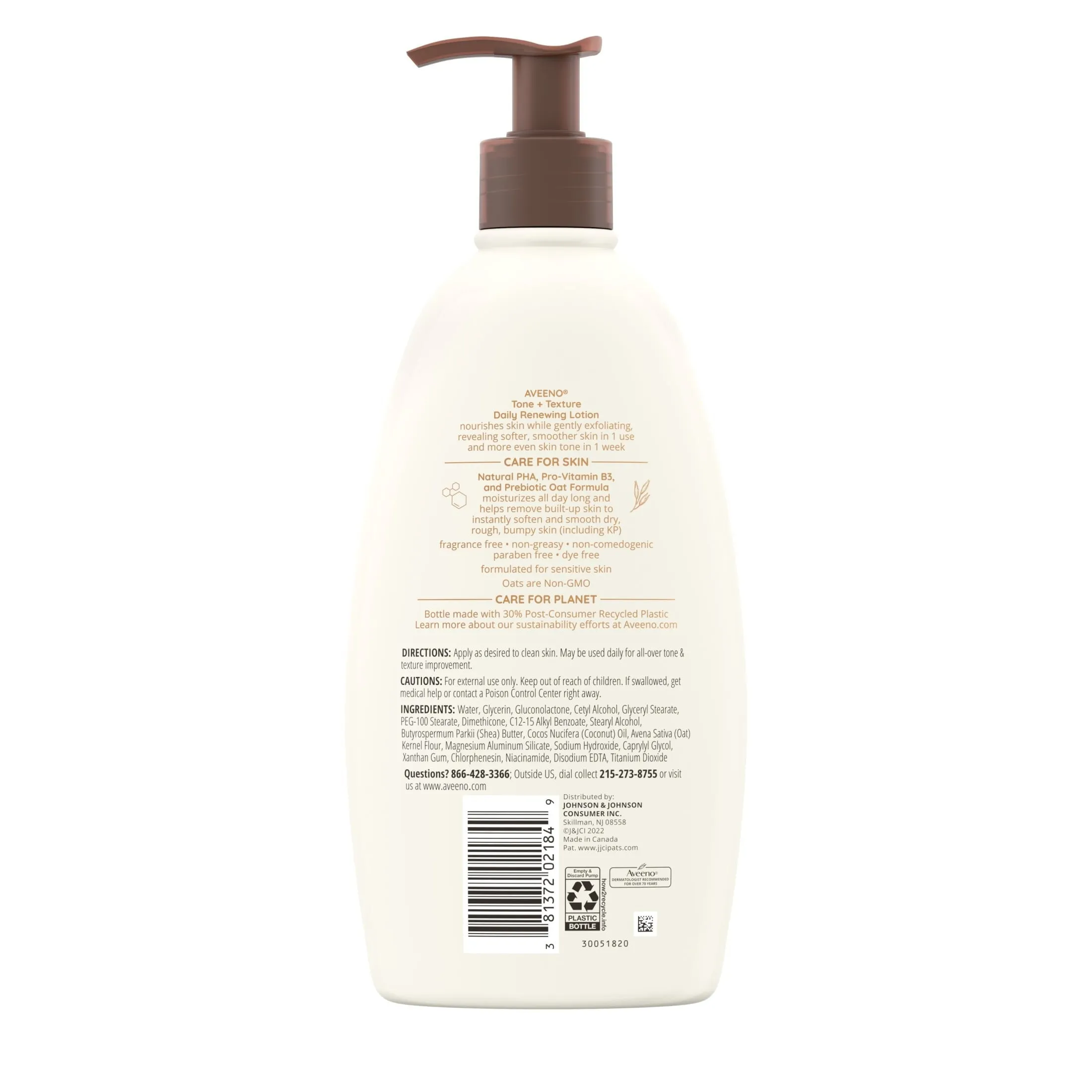 Aveeno Tone   Texture Renewing Hand and Body Lotion for Sensitive Skin, Fragrance Free, 18 oz