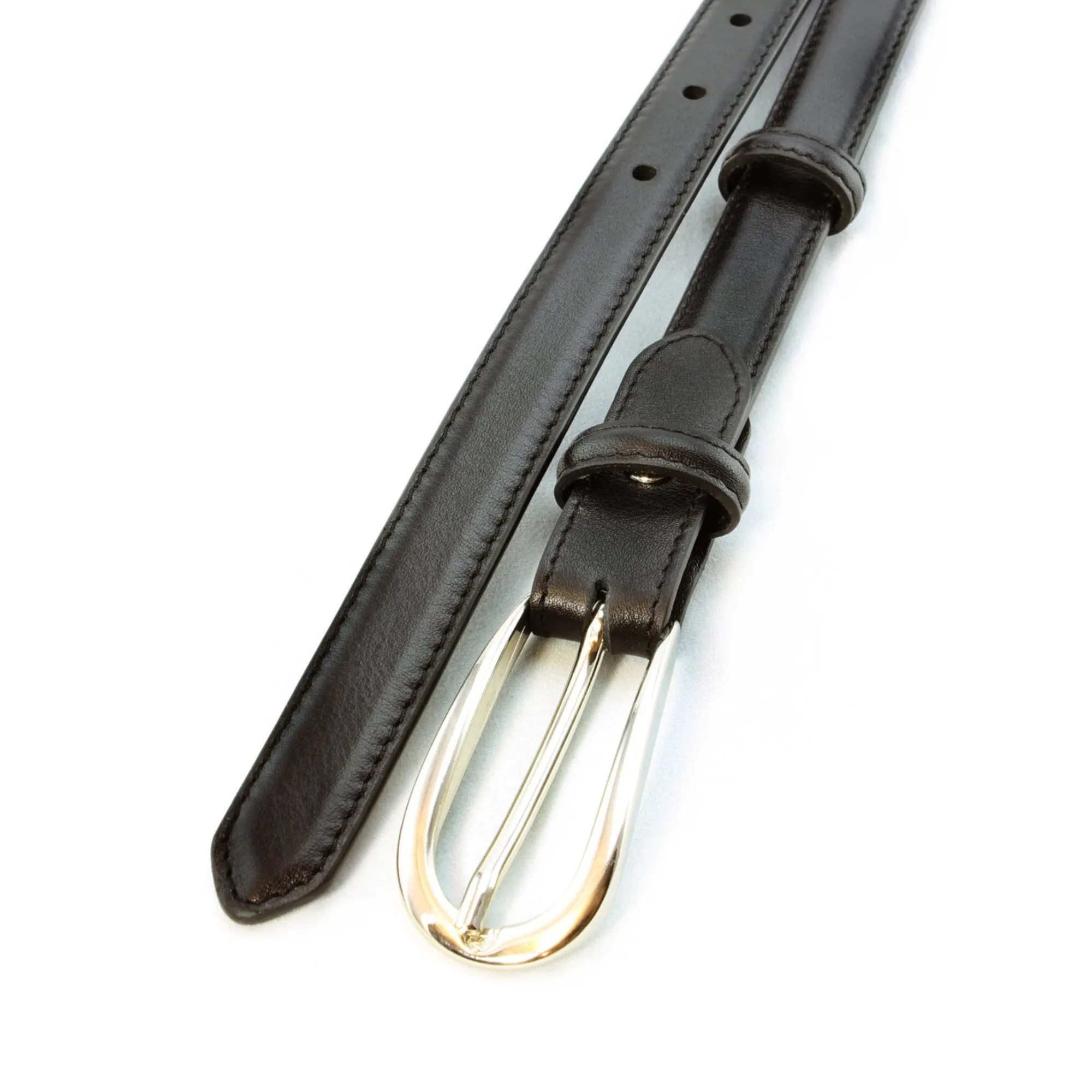 Black skinny napa feel belt strap with silver buckle