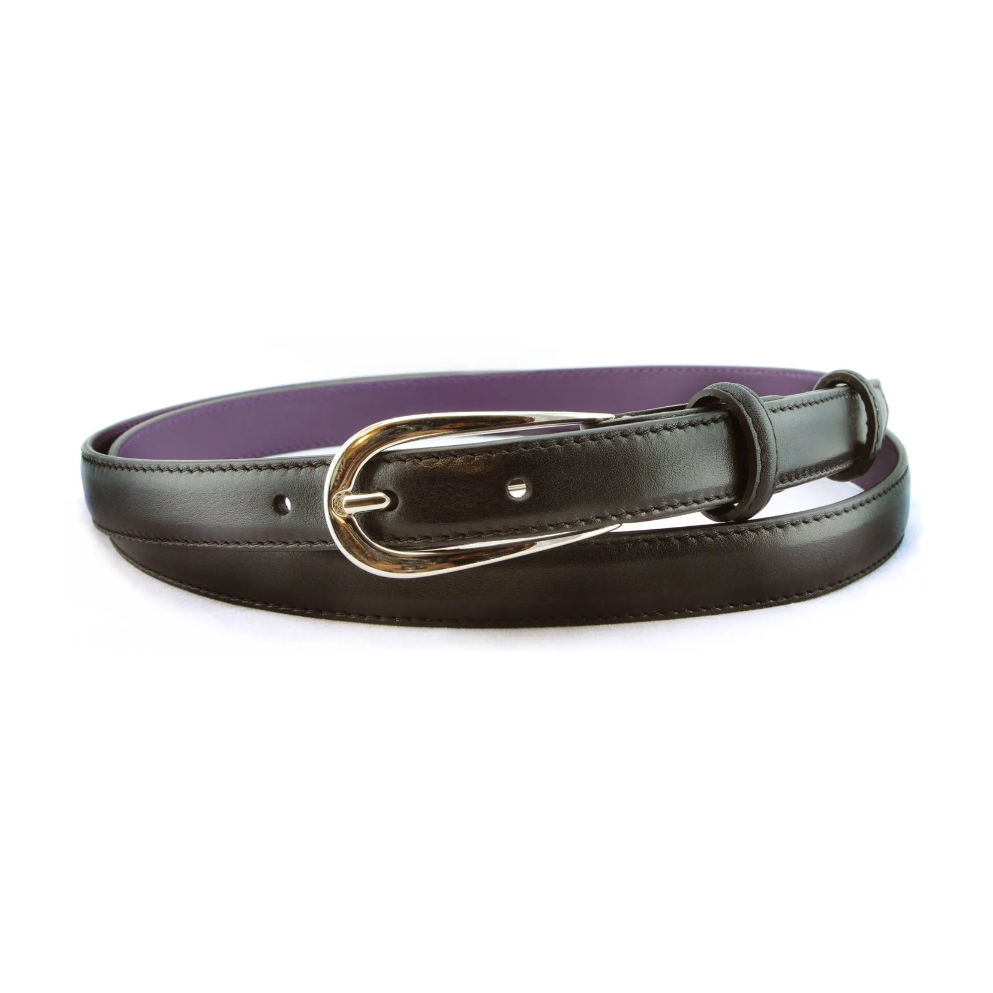 Black skinny napa feel belt strap with silver buckle