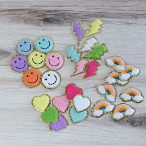 Chenille Happy Day Iron On Patch Set of 4