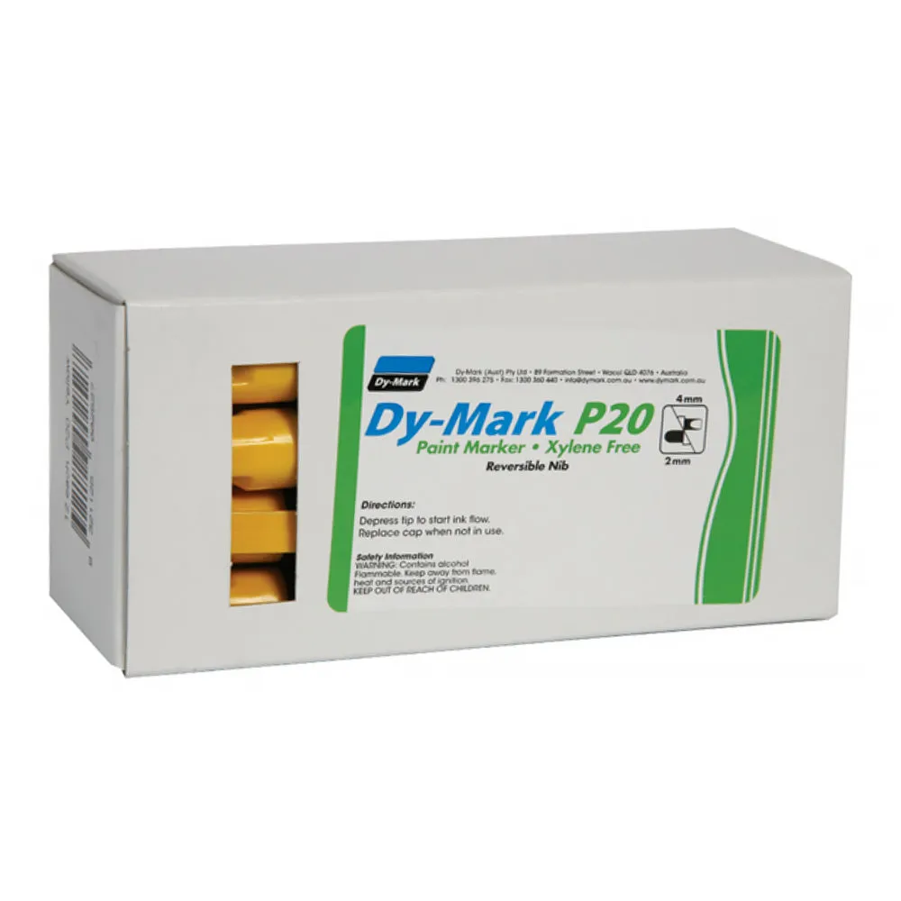 DY-MARK Paint Marker P20 Yellow Reversible Bullet Chisel Nib 3mm & 5mm x 12 Box