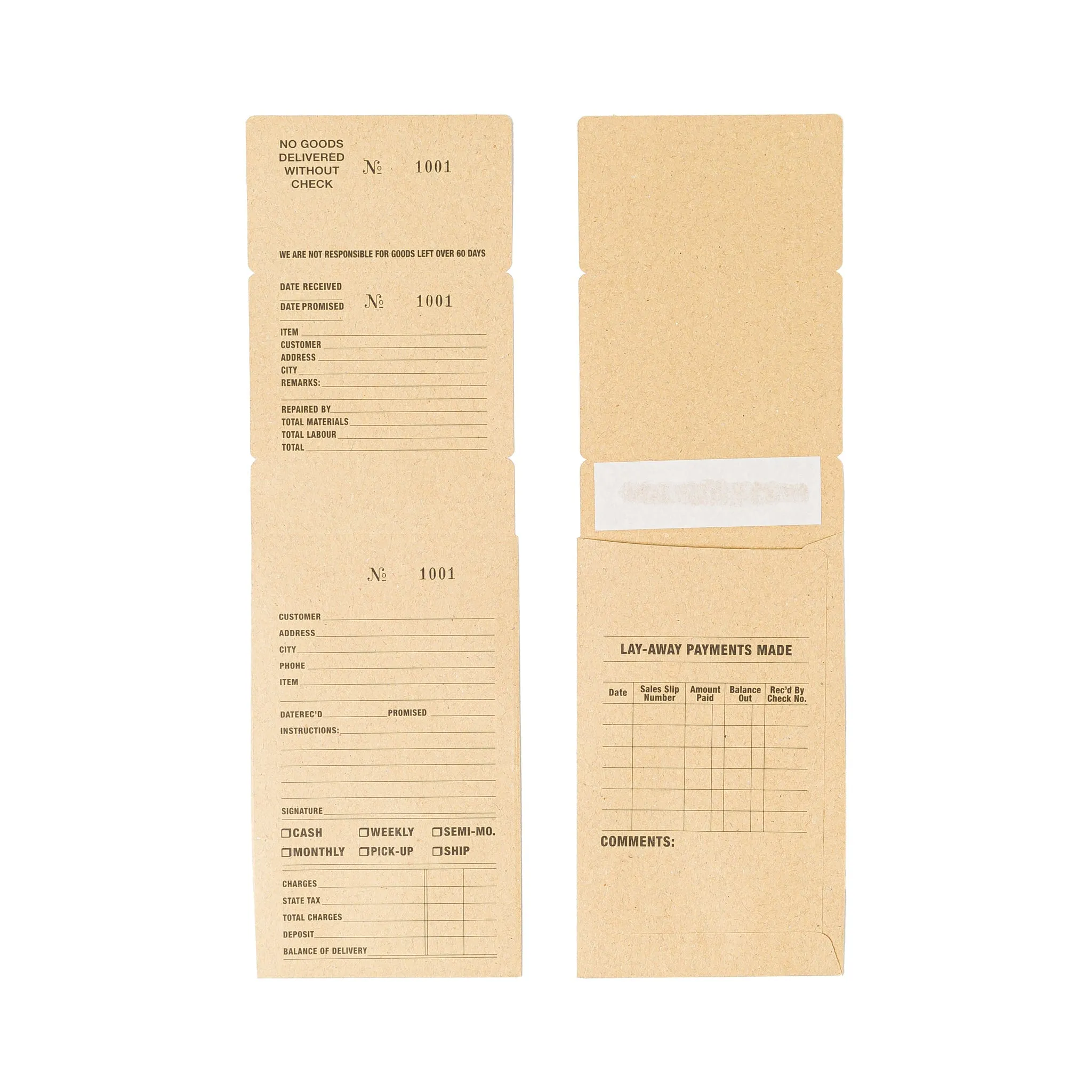 Kraft Three Part Numbered Job Envelopes, Watch and Jewellery Repair Job Envelopes.