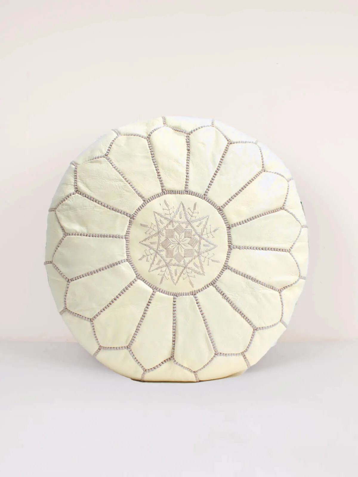 Moroccan Leather Pouffe, Pale Lemon