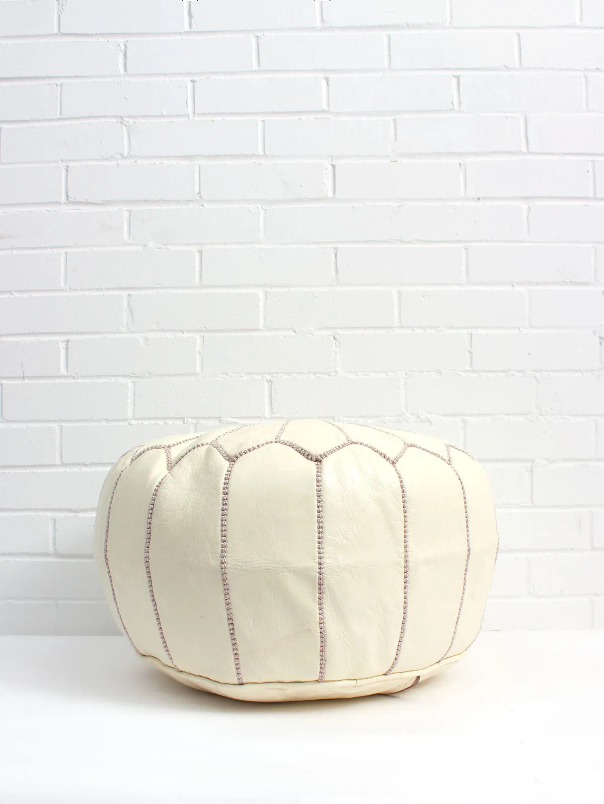 Moroccan Leather Pouffe, Pale Lemon