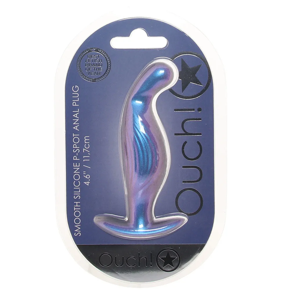 Ouch! Smooth Silicone P-Spot Butt Plug in Metallic Blue