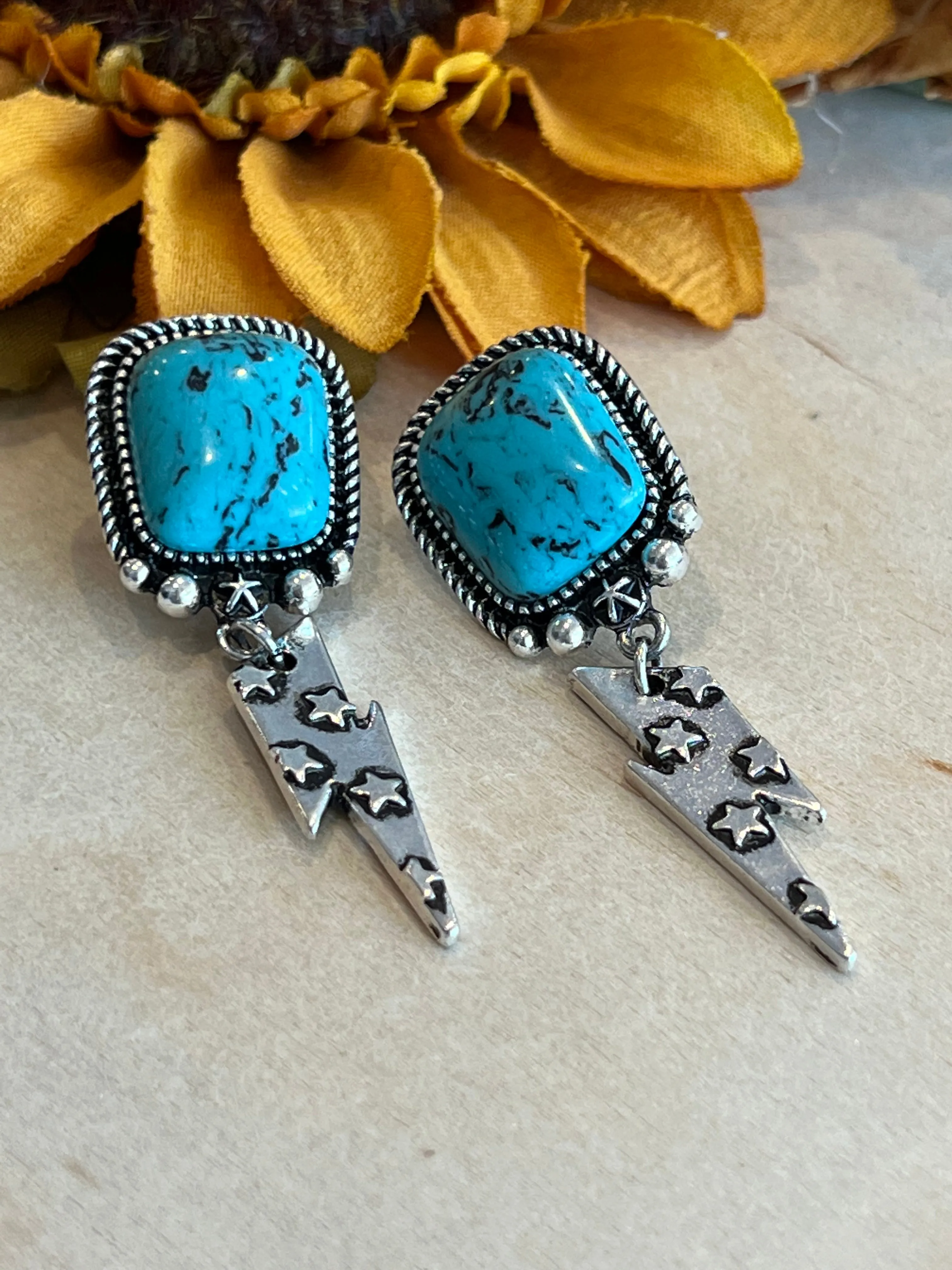 Thunder Rolls Turquoise Earrings