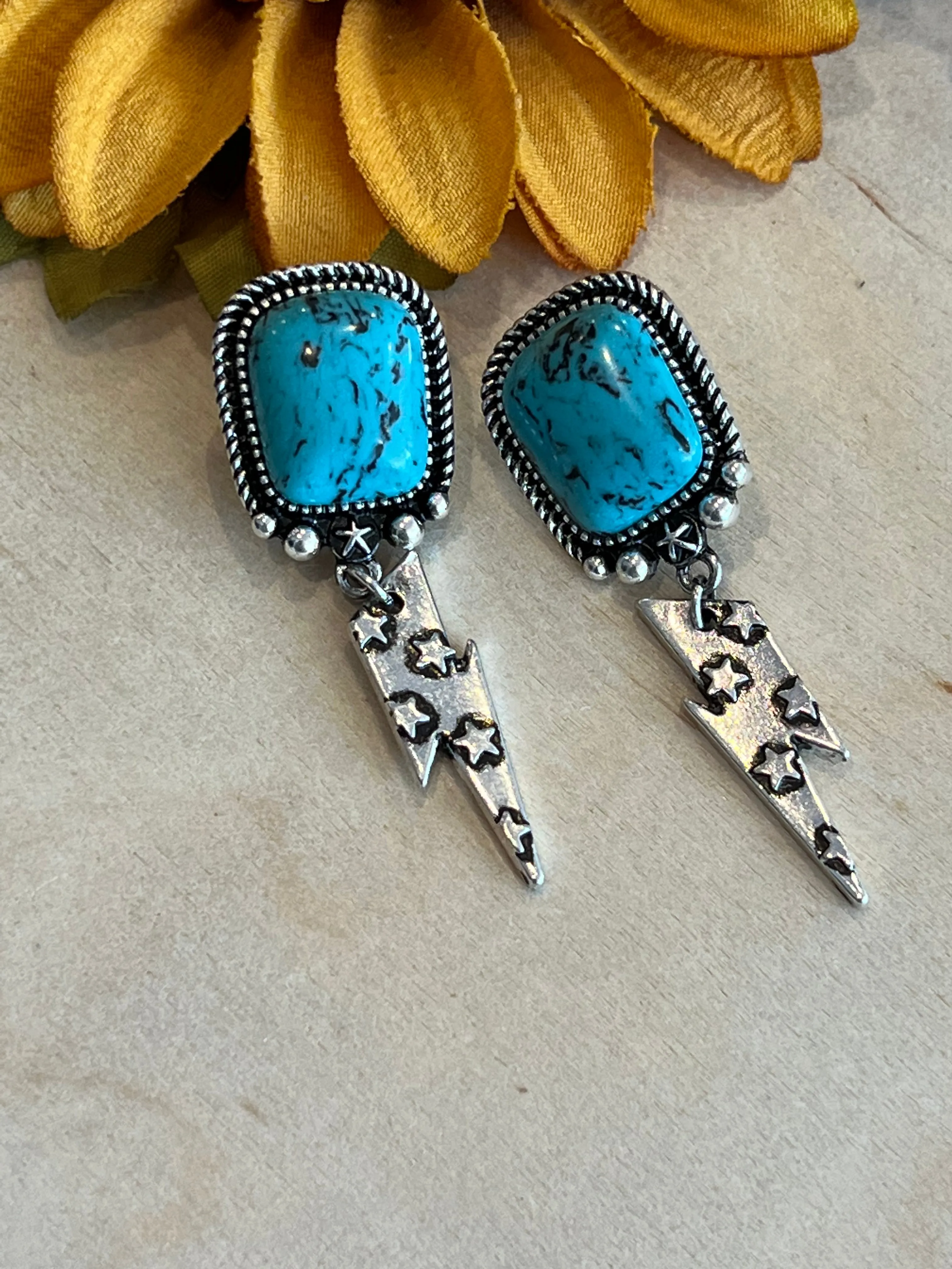 Thunder Rolls Turquoise Earrings