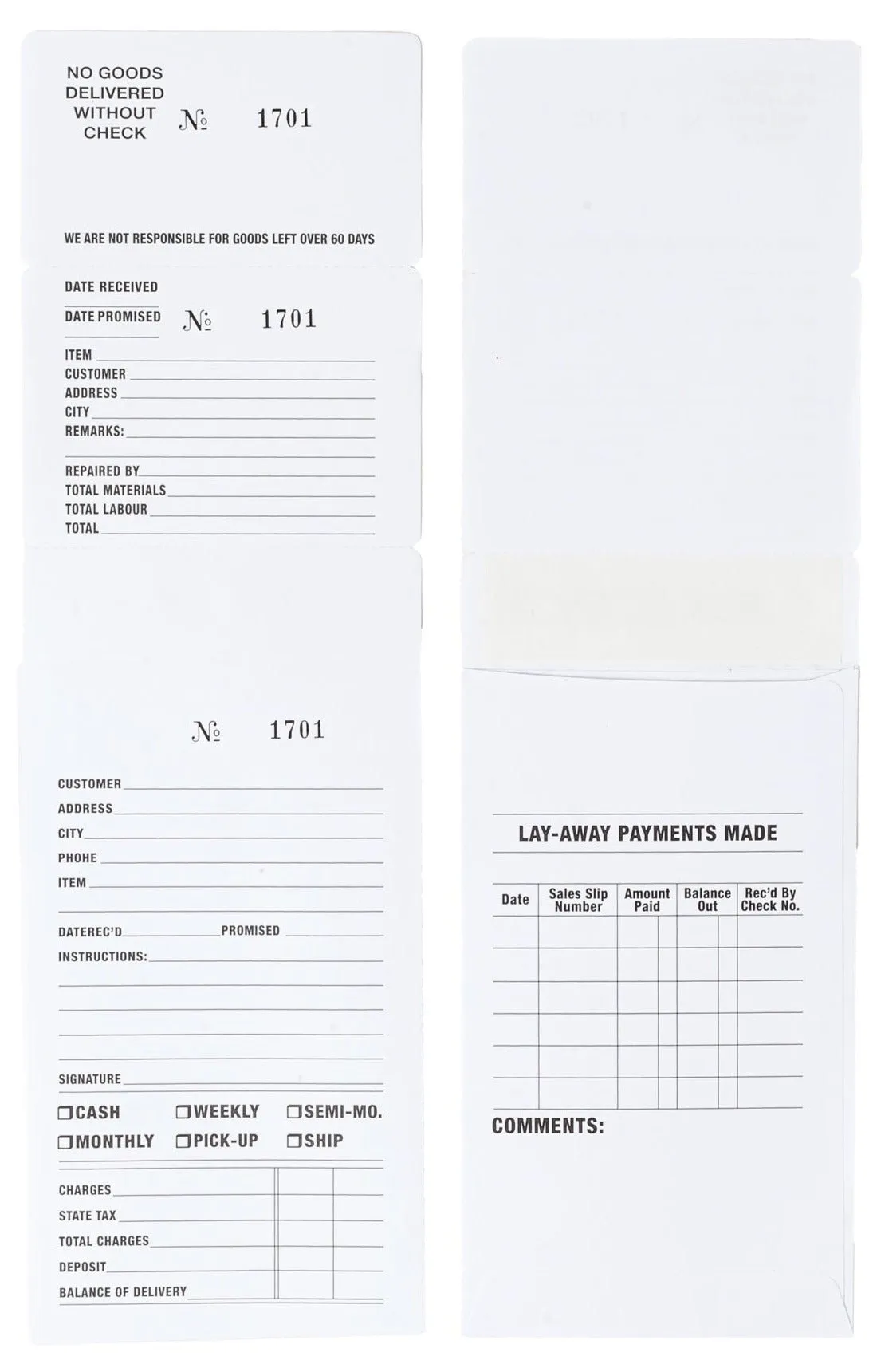 White Three Part Numbered Job Envelopes, Watch and Jewellery Repair Job Envelopes.